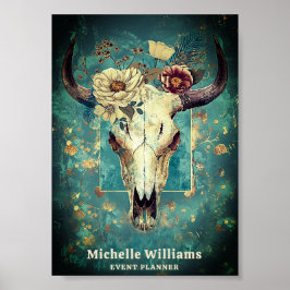 Rustikales Cow Skull Floral Boho Western Business Poster