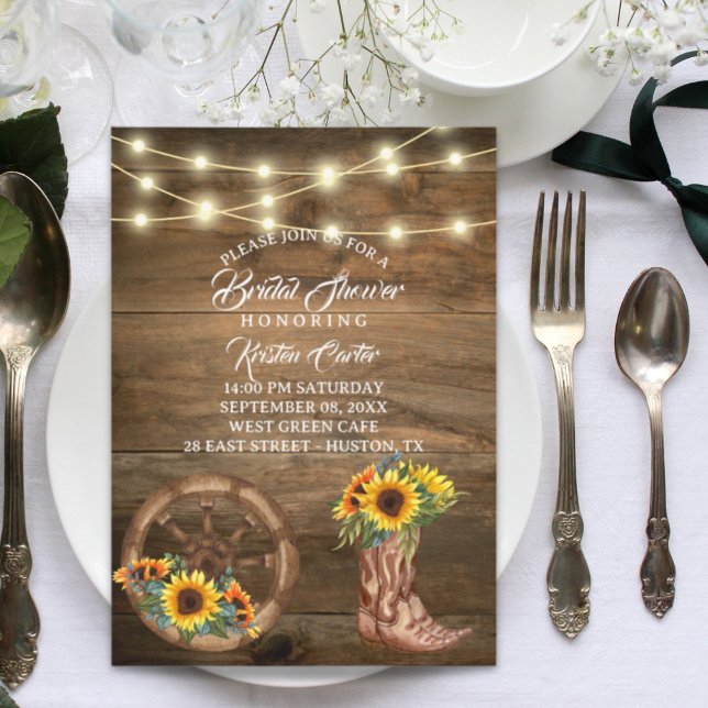 Rustikales Cowboy Boot Sunflower Western Brautpart Einladung (Rustic Cowboy Boot Sunflower Western Bridal Shower Invitation)