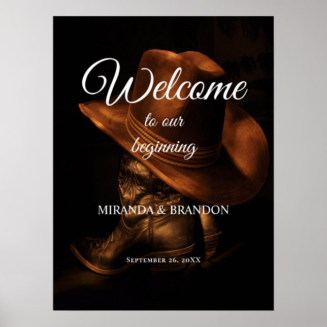 Rustikales Cowboy Boots Country Wedding Willkommen Poster (Vorne)