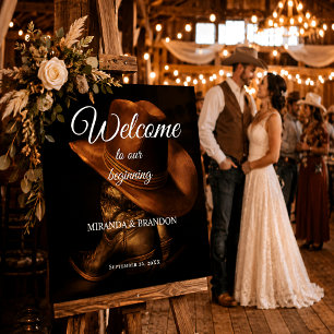 Rustikales Cowboy Boots Country Wedding Willkommen Poster