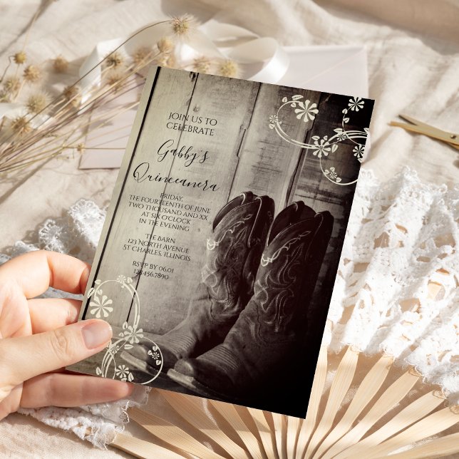 Rustikales Cowboy Boots Western Quinceanera Party Einladung (Von Creator hochgeladen)