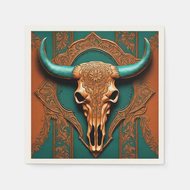 Rustikales Cowboy Bull Skull Country Western Party Serviette (Vorderseite)