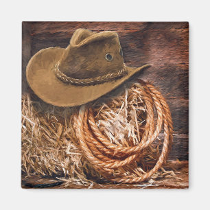 Rustikales Cowboy Hat Rope Hay Foto Magnet