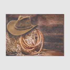 Rustikales Cowboy Hat Rope Hay Foto Seidenpapier