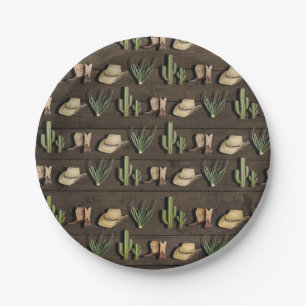 Rustikales Cowboy-Western-Rodeo-hölzernes Pappteller