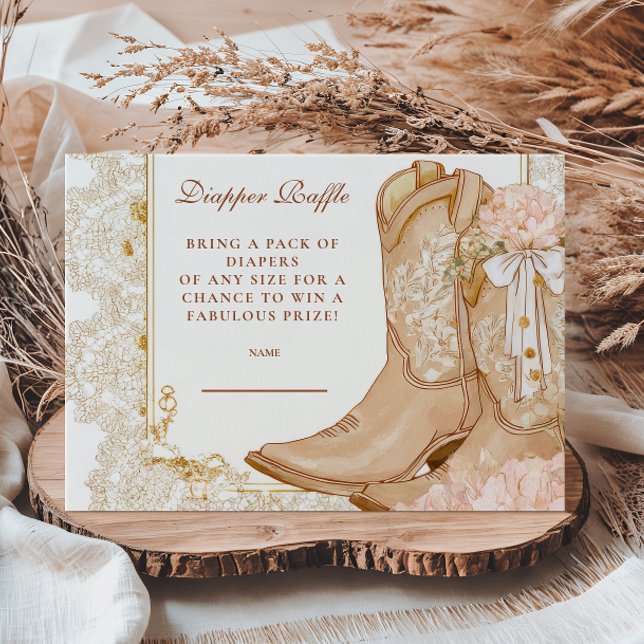 Rustikales Cowgirl Boots Flora Diapper Raffle Begleitkarte (Von Creator hochgeladen)