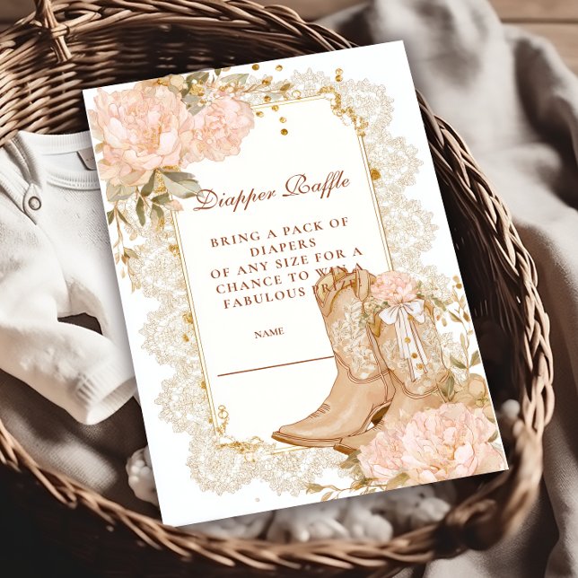 Rustikales Cowgirl Boots Flora Diapper Raffle Begleitkarte (Von Creator hochgeladen)