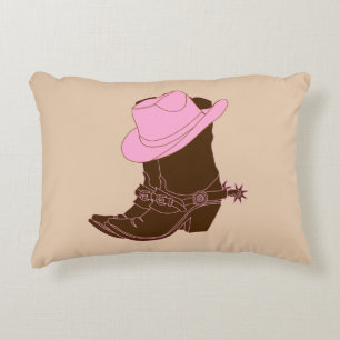 Rustikales Cowgirl Boots & Pink Hat Dekokissen