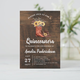 Rustikales Cowgirl Boots Quinceanera Einladung