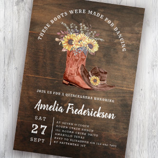 Rustikales Cowgirl Boots Quinceanera Einladung