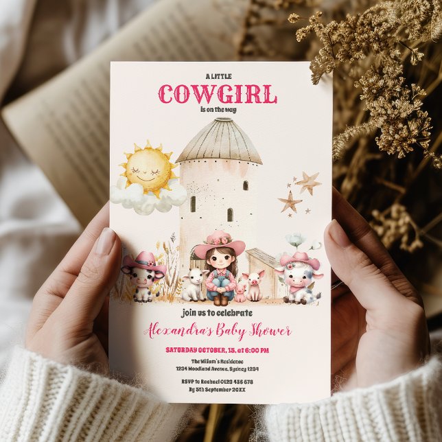 Rustikales Cowgirl Western Rosa Kuh Babydusche Einladung (Von Creator hochgeladen)