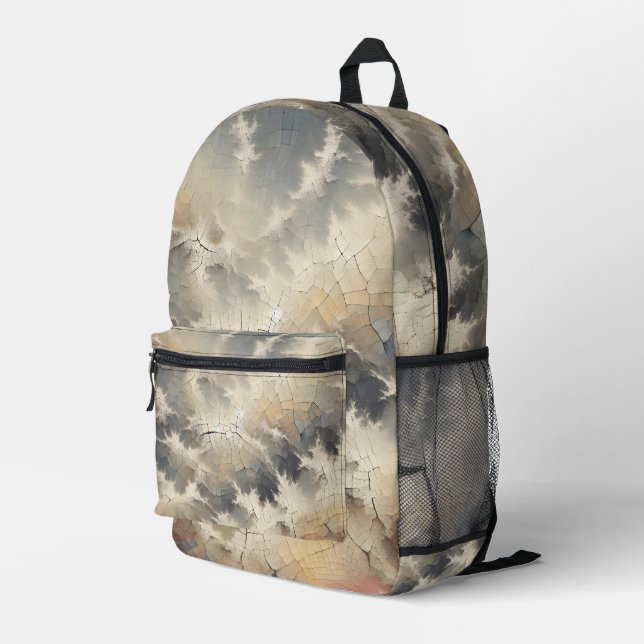 Rustikales Crackle Abstrakt Bedruckter Rucksack (Rückseitige Ecke Rechts)