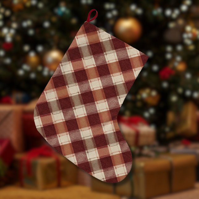 Rustikales Creme-Orange-Rostrot-Karomuster Großer Weihnachtsstrumpf (Von Creator hochgeladen)