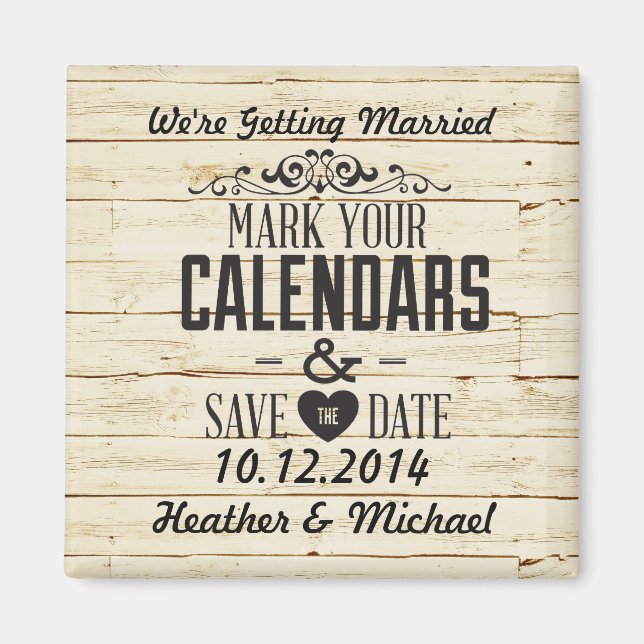 Rustikales Cremeholz Save the Date Hochzeit Magnet (Vorne)