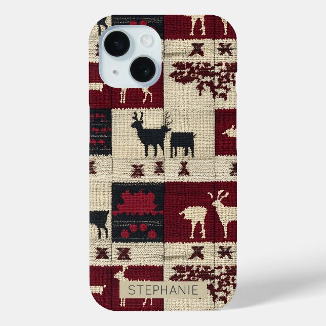 Rustikales Cross-Stitch Patchwork | Folk Holiday M Case-Mate iPhone Hülle (Rückseite)