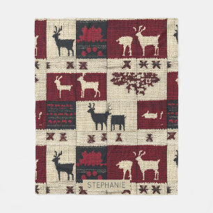 Rustikales Cross-Stitch Patchwork Folk Holiday M Fleecedecke