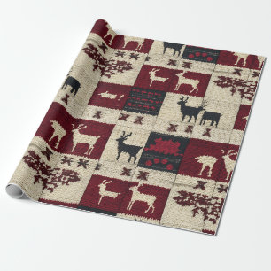 Rustikales Cross-Stitch Patchwork   Folk Holiday M Geschenkpapier