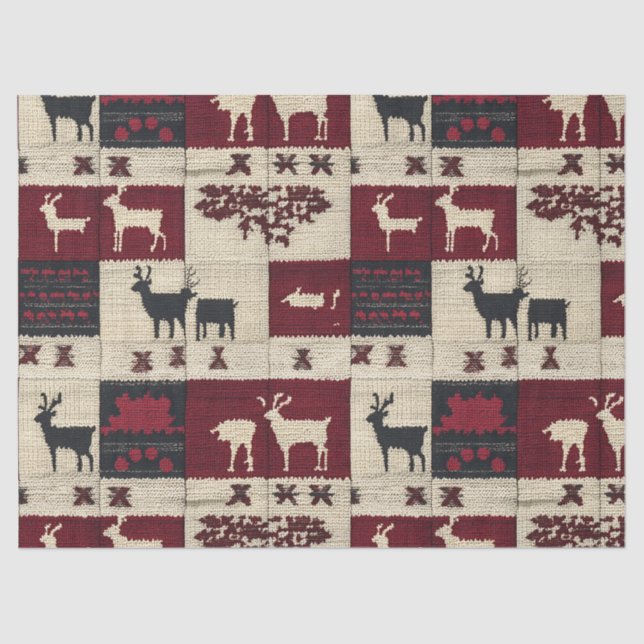 Rustikales Cross-Stitch Patchwork | Folk Holiday M Seidenpapier (Vorderseite)
