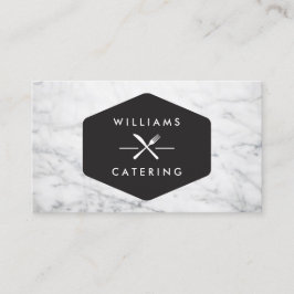 Rustikales Crossed Gabel Knife Logo Weißer Marmor Visitenkarte