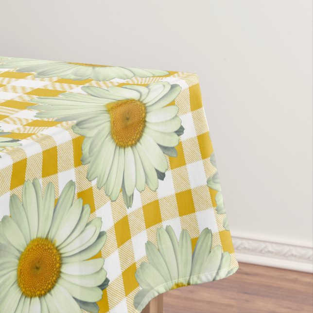 Rustikales Daisy Yellow Floral Gingham Muster Tischdecke (Beispiel)