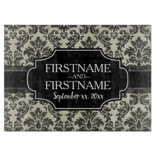 Rustikales Damaskusmuster in Schwarz und Pergament Schneidebrett