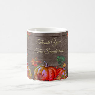 Rustikales Danke Orange Kürbis Herbstlaub Holz  Kaffeetasse