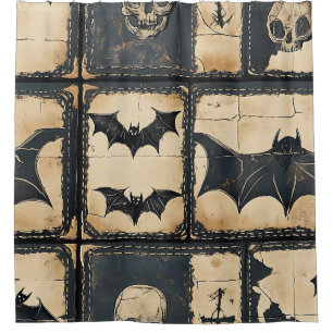 Rustikales Denim Halloween Patchwork-Muster Duschvorhang