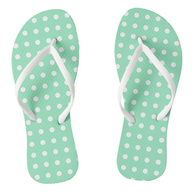 Rustikales Design, weißes gepunktetes, grünes Blat Flip Flops (Fußbett)