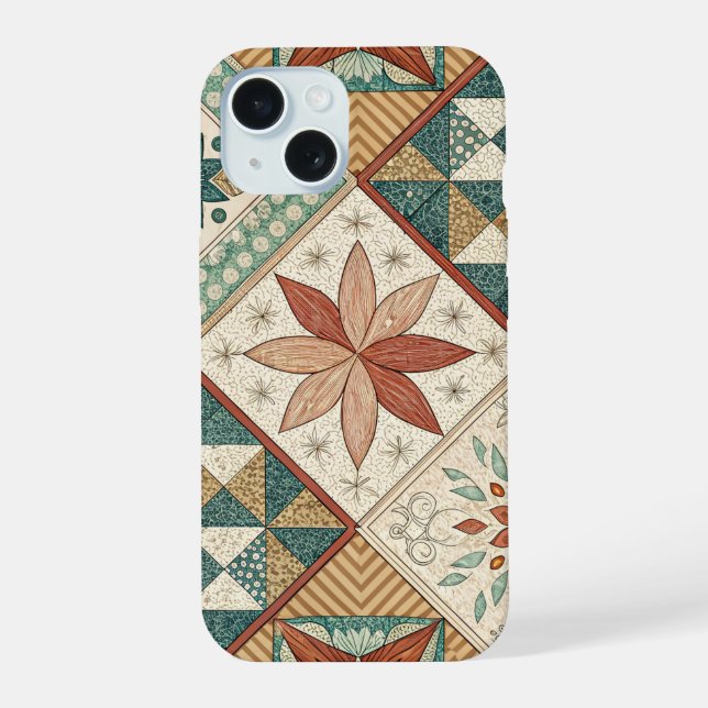 Rustikales Diamant-Patchwork-Muster - Geometrisch iPhone 15 Hülle (Rückseite)