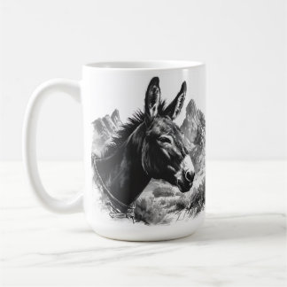 Rustikales Donkey-Portrait in Schwarz und Weiß Kaffeetasse