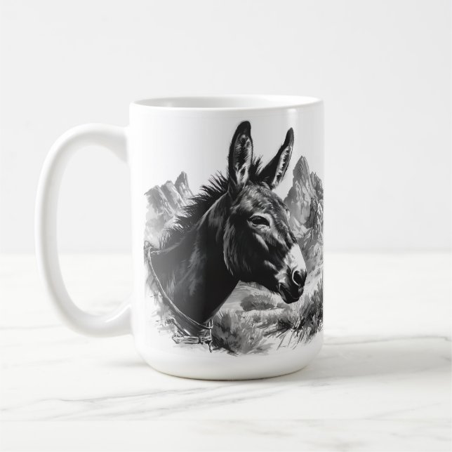 Rustikales Donkey-Portrait in Schwarz und Weiß Kaffeetasse (Links)