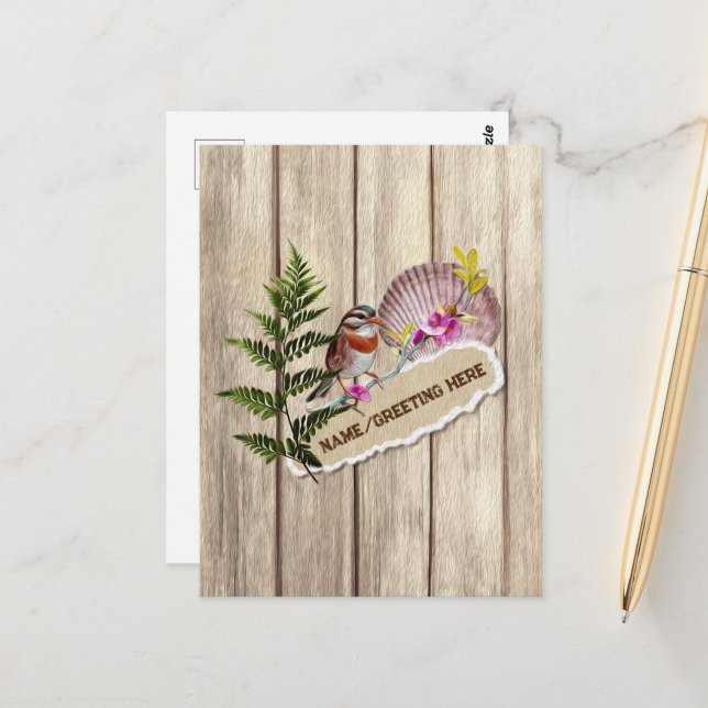 Rustikales Drehpapier Holzölfarbe Persönliche Beze Postkarte (Vorderseite/Rückseite Beispiel)