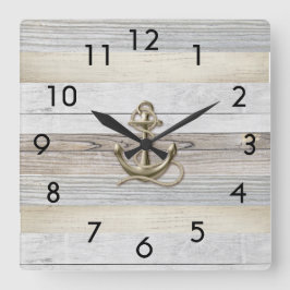 Rustikales Driftwood Ankerplatz Wall Clock Quadratische Wanduhr