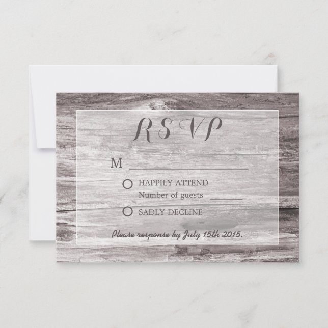 Rustikales Driftwood-Background Wedding RSVP Karte (Vorderseite)