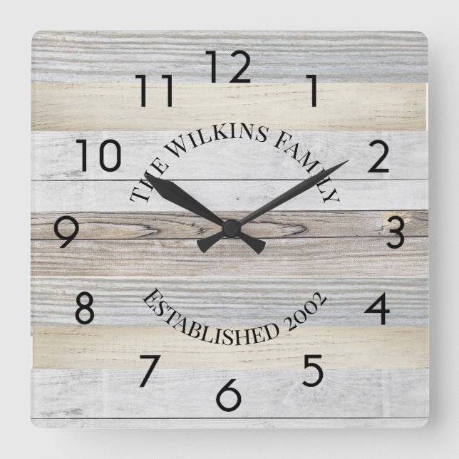 Rustikales Driftwood Personalisiert Square Wall Cl Quadratische Wanduhr (Vorderseite)