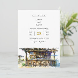 Rustikales Driftwood Tropical Tiki Bar Beach Hochz Einladung