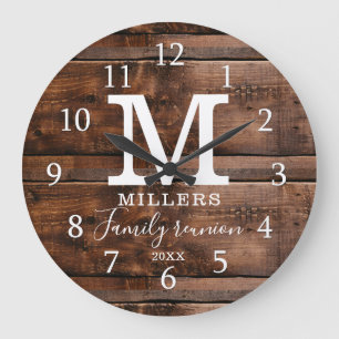 Rustikales Dunkelbraun-Holz-Wiedersehen Mit Monogr Große Wanduhr