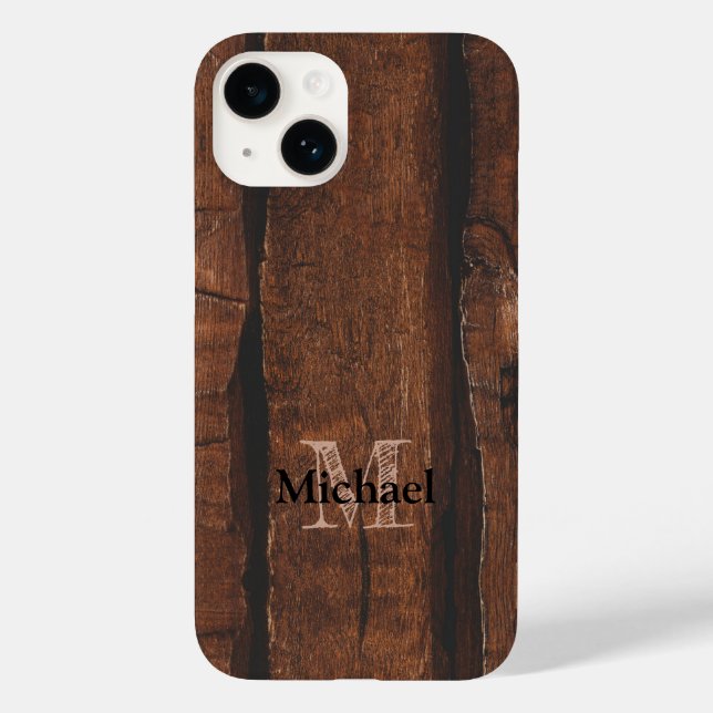 Rustikales dunkelbraunes Holz Monogram Case-Mate iPhone Hülle (Rückseite)