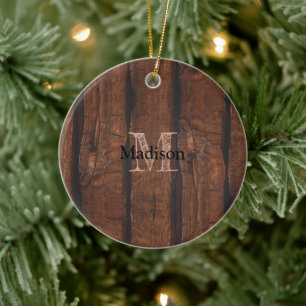 Rustikales dunkelbraunes Holz Monogram Keramik Ornament