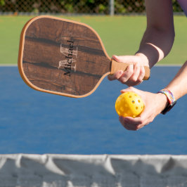 Rustikales dunkelbraunes Holz Monogram Pickleball Schläger