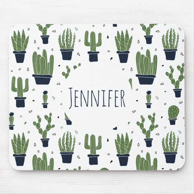 Rustikales dunkelgrünes Kaktus-Wüstenmuster Mousepad (Vorne)