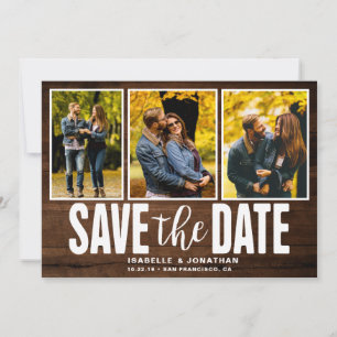 Rustikales dunkles Holz 3 FotoCollage Save The Date