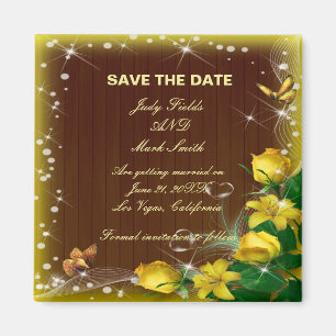 Rustikales dunkles Holz Gelbe Blüte Save the Date Magnet