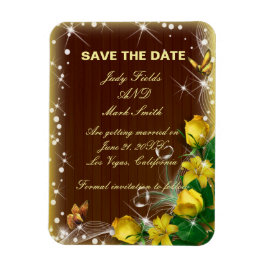 Rustikales dunkles Holz Gelbe Blüte Save the Date Magnet