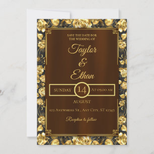 Rustikales dunkles Holz & Gold Blumenzwiebeln Einl Einladung