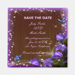 Rustikales dunkles Holz Lila Blüte Save the Date Magnet