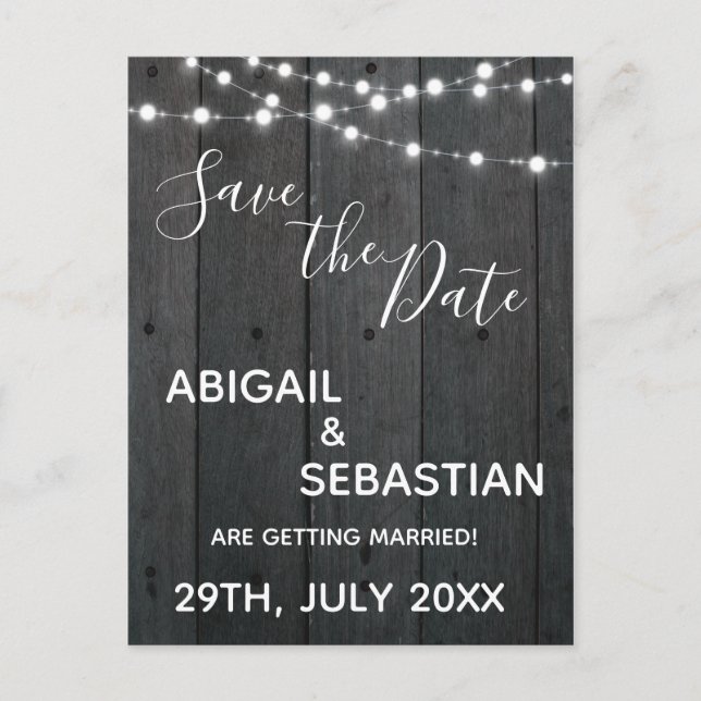 Rustikales dunkles Holz, mit String Lights. Postkarte (Vorderseite)