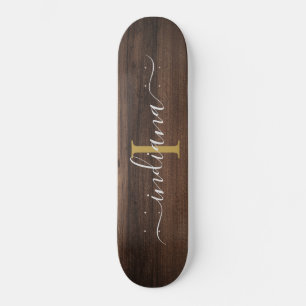 Rustikales dunkles Holz Monogramm Schrift Name Anf Skateboard