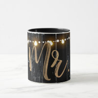 Rustikales dunkles Holz & String Lights Gold Bride