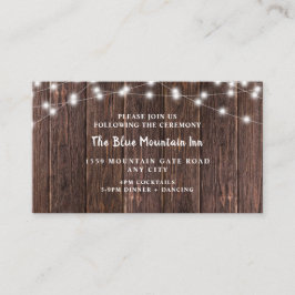 Rustikales dunkles Holz und Licht Hochzeitsempfang Begleitkarte